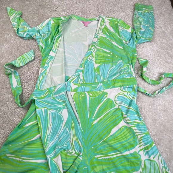 Lilly Pulitzer Karlie Wrap Romper Green Sheen Fronds - Picture 6 of 12